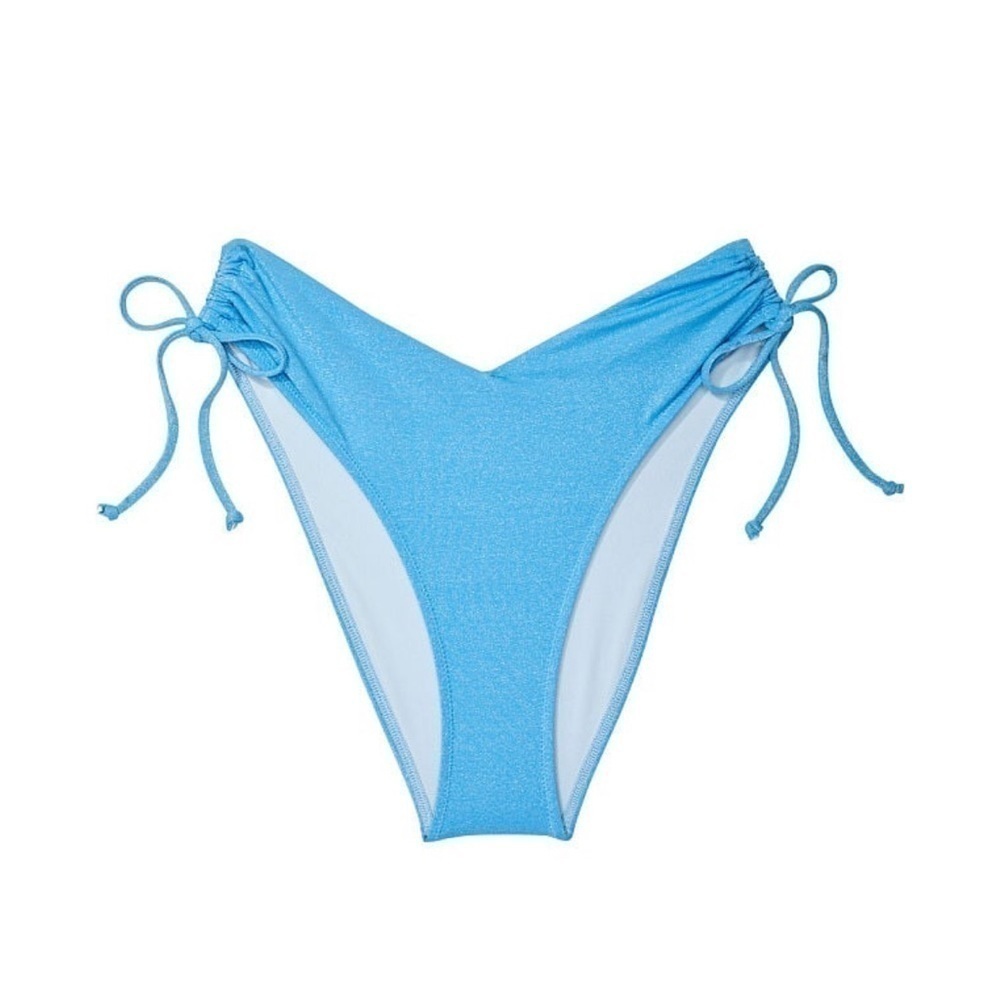 VS Blue Ruched Shine Cheeky Bikini Bottom size large shimmer‎ high waist
